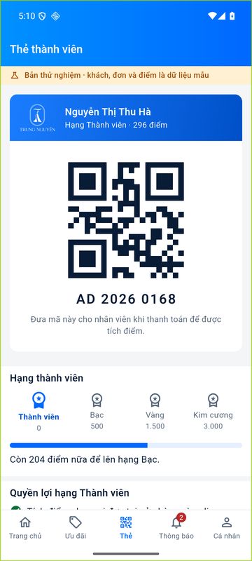 Thẻ thành viên có mã QR và mã số